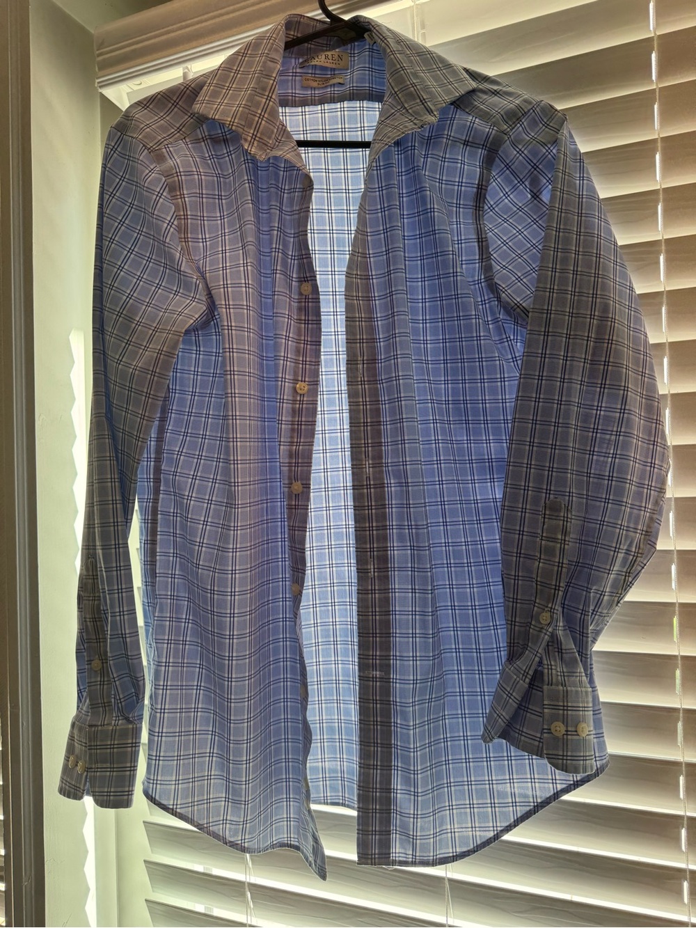 Ralph Lauren Blue Plaid Button-Up Dress Shirt